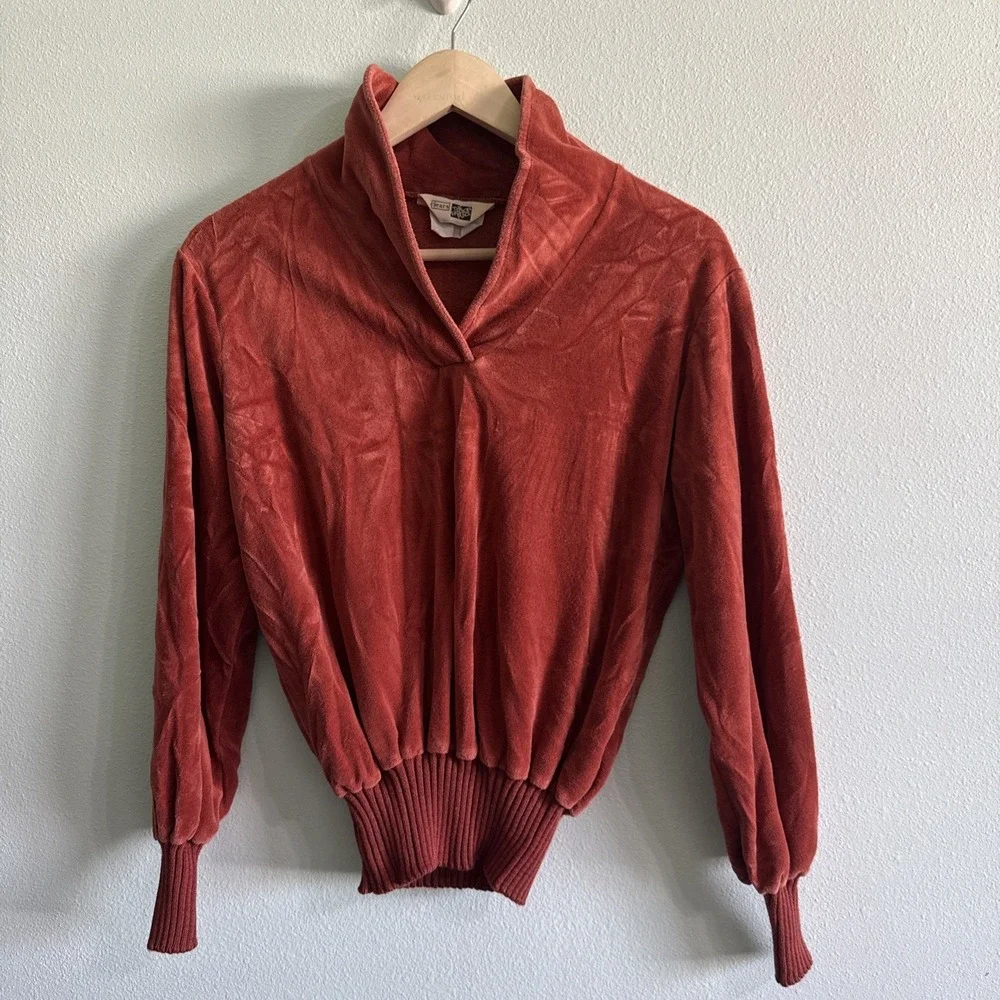 Vintage Sears The Fashion Place Velour pullover Sweater Med  70's Rust cowl Neck